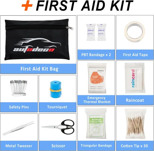 Miniatura 7 de Kit de asistencia de emergencia para automóvil con compresor de aire portátil, cables de puente, martillo de seguridad, todo en uno, juego de Negro