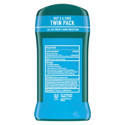 Miniatura 2 de Degree Desodorante antitranspirante original para hombre, paquete doble Cool Rush, protección contra el sudor y el olor, antitranspirante