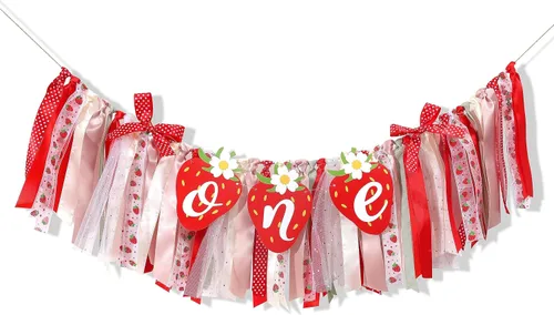 Miniatura 8 de Cartel para silla alta de primer o primer cumpleaños de fresa, decoración de fiesta de primer cumpleaños de bayas, pancarta para silla alta Sweet