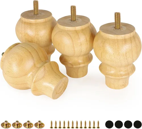 Miniatura 14 de FoDau770 Patas de madera de goma para muebles de 2.4 pulgadas, patas de sofá modernas de mediados de siglo, patas de sofá resistentes, patas de Negro
