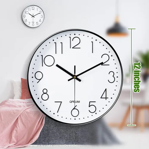 Miniatura 3 de QPEUIM Reloj de Pared de 12 Pulgadas Relojes de Pared Sin Tictac Operado con Batería con Esfera Estereoscópica Movimiento Ultra Silencioso de Cuarzo