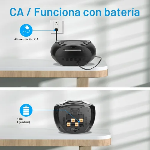 Miniatura 9 de MEGATEK Boombox reproductor de CD portátil con radio FM, Bluetooth y puerto USB, sonido estéreo claro, compatible con CD-R/RW y MP3, entrada