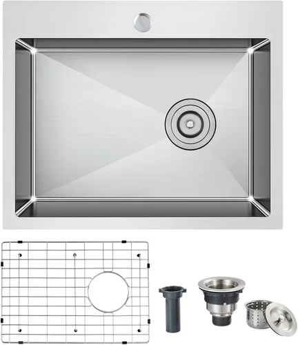 Miniatura 10 de Fregadero de cocina empotrable de 22 x 18 x 9 pulgadas, fregadero de acero inoxidable 304 negro hecho a mano, desagüe descentrado, esquina de radio