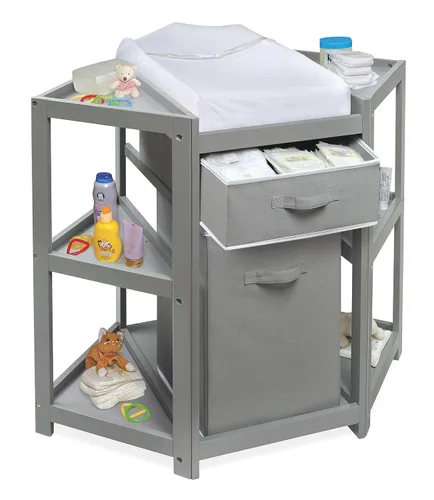 Miniatura 6 de Badger Basket Cambiador de pañales de esquina con cesta de lavandería, contenedor de almacenamiento y almohadilla contorneada para bebé - gris