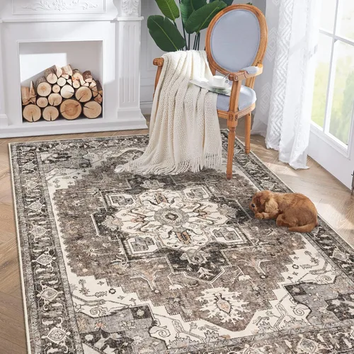 Miniatura 64 de Alfombra lavable para entrada de 2x3 pies - Alfombra pequeña de entrada vintage desgastada oriental antideslizante que no suelta pelusa, suave