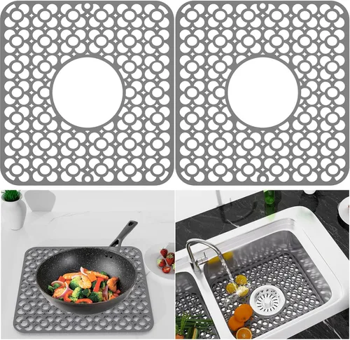 Miniatura 12 de TOOVEM - Tapete protector para fregadero de cocina, rejilla protectora de fregadero de 13.58 x 11.6 pulgadas, forro antideslizante resistente al