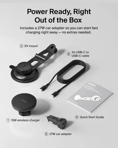 Miniatura 10 de Belkin Soporte de teléfono Tesla, soporte magnético inalámbrico para automóvil para vehículos eléctricos (imán fuerte) con cable USB C de 3.3 pies