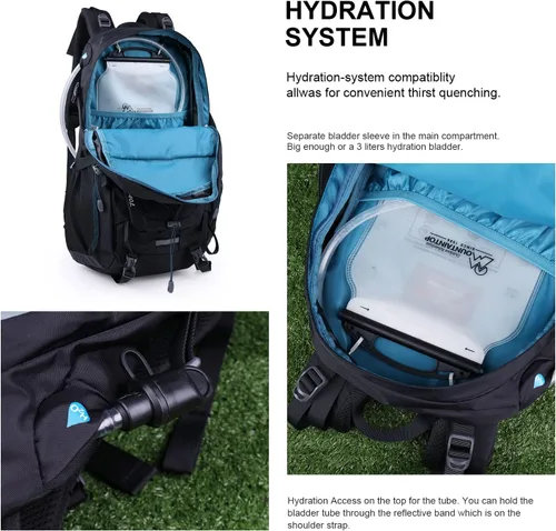 Miniatura 5 de Mochila de senderismo Mountaintop de 25 L/40 L, mochila ligera de viaje para hombres y mujeres, mochila para acampar al aire libre Negro+Azul