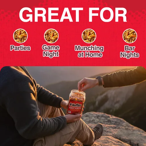Miniatura 3 de P-Nuttles Sweet & Spicy Snack Mix, tarro de 36 onzas (paquete de 1) – Mezcla de barra ideal – Cacahuetes cubiertos de caramelo de mantequilla