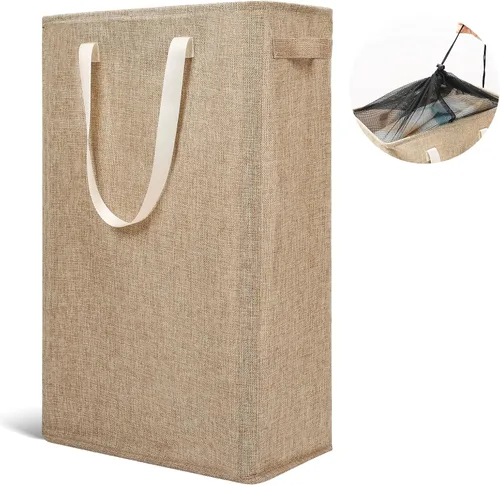 Miniatura 8 de Odonata Cesta de lavandería delgada con asas, cesta plegable para ropa sucia, bolsa de ropa sucia estrecha, cesta plegable para ropa sucia, 45 Gris