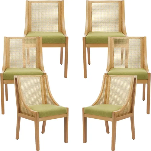 Miniatura 12 de ODUSE-DAILY French Country - Juego de 2 sillas de comedor de ratán beige, sillas de comedor de madera con respaldo de caña y asiento tapizado