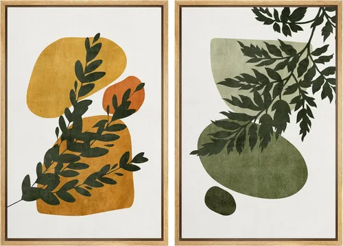 Miniatura 95 de SIGNFORD Lienzo enmarcado para pared, juego de arte con hojas de palmera de selva, polígonos geométricos, formas abstractas, ilustración, arte