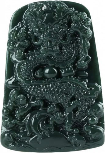 China Natural Hetian Green Jade Nefrita Tallado Fengshui Zodiaco Dragón Bestia Colgante Amuleto Dragón 6#