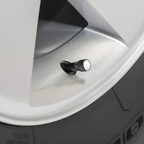 Miniatura 3 de iPick Image para Chevrolet Camaro SS Logo en blanco sobre tapas de vástago de válvula de neumático de aluminio negro