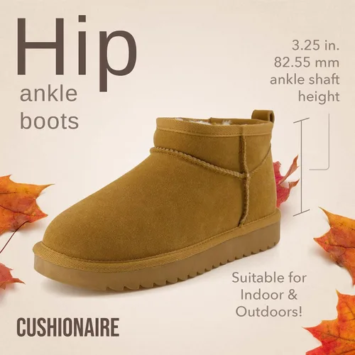 Miniatura 66 de CUSHIONAIRE, Hip 2 - Botas de nieve de gamuza auténtica para mujer, sin cordones, con cómodo forro de piel de oveja sintética + espuma viscoelástica