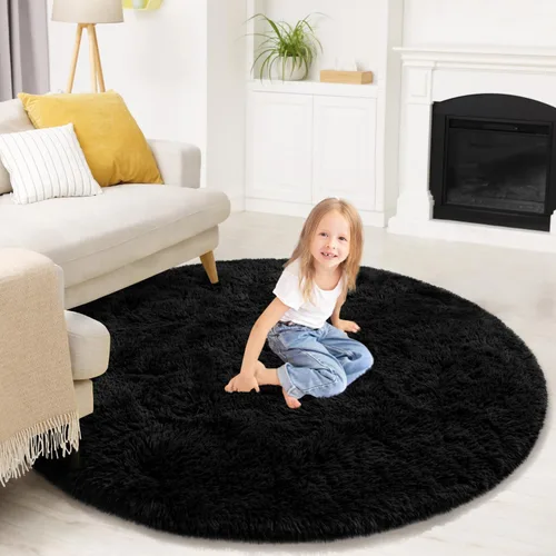 Miniatura 5 de Alfombra Redonda para Dormitorio, Alfombras de Área Circulares Suaves y Esponjosas de 4x4 pies para Cuarto de Niños y Niñas, Habitación Infantil