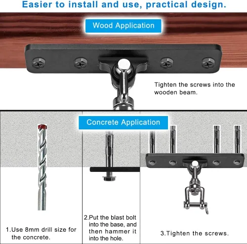 Miniatura 6 de Dolibest Colgador de columpio resistente, gancho giratorio de montaje en techo, soporte de viga de madera de rotación de 360°, sistemas de Anclaje