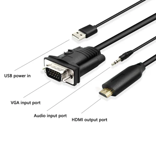 Miniatura 2 de Adaptador convertidor VGA a HDMI macho de 5.9 ft con cable convertidor de video HD 1080P con cable de audio de 0.138 in y cable de alimentación USB