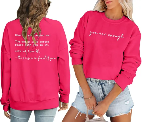 Miniatura 7 de JINTING Eres Suficiente Sudadera para Mujeres Salud Mental Querida Persona Detrás de Mí Sudadera con Capucha Camisa Top Inspirador Pullover