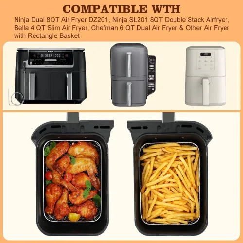 Miniatura 3 de BYKITCHEN Estante para freidora de aire Ninja 8 QT DZ201/SL201 DualZone Airfryer/Bella 4QT Slim Airfryer & More, 3 piezas apilables de acero