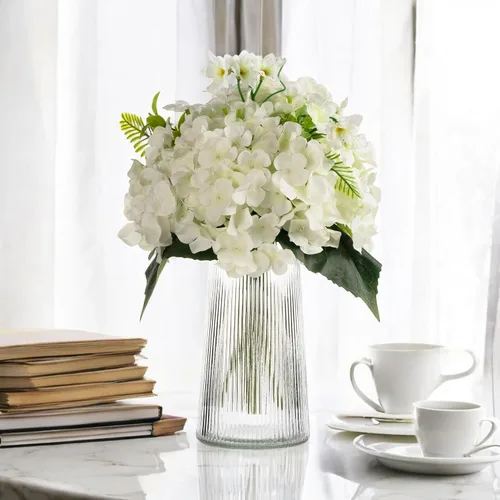 Miniatura 4 de Enova Floral Jarrón de vidrio acanalado transparente para flores, 4.0 pulgadas de ancho y 8.0 pulgadas de alto, florero de flores para ramo, moderno