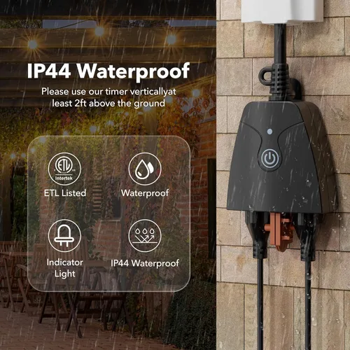 Miniatura 7 de Enchufe WiFi inteligente para exteriores, temporizador Wi-Fi de alta resistencia HBN con dos tomas de corriente con conexión a tierra, control