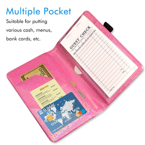 Miniatura 2 de ACdream Libretas de servicio para camarera, libreta de anotación de comensales, lindo organizador de piel y cartera para dinero, para presentar E