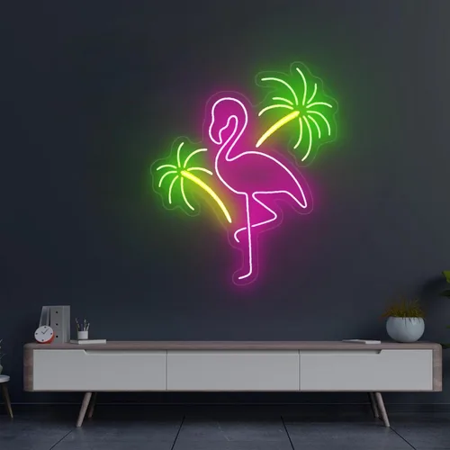 Miniatura 12 de Letrero de neón con diseño de flamenco y puesta de sol de 16 pulgadas para decoración de pared, flamenco rosa para fiesta, hogar, vacaciones, bar