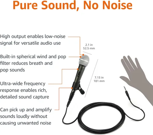 Miniatura 3 de Amazon Basics Micrófono dinámico: micrófono vocal profesional con cable para karaoke, podcasting, actuaciones en vivo