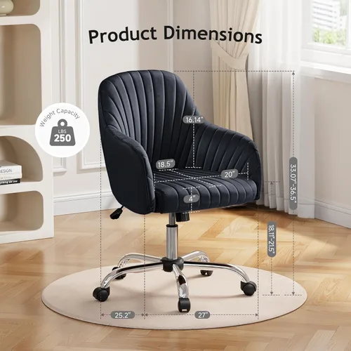 Miniatura 6 de Warmiehomy Silla de Escritorio de Terciopelo para Oficina en Casa, Silla de Trabajo Giratoria Ajustable Moderna, Sillas de Tocador para Mujeres