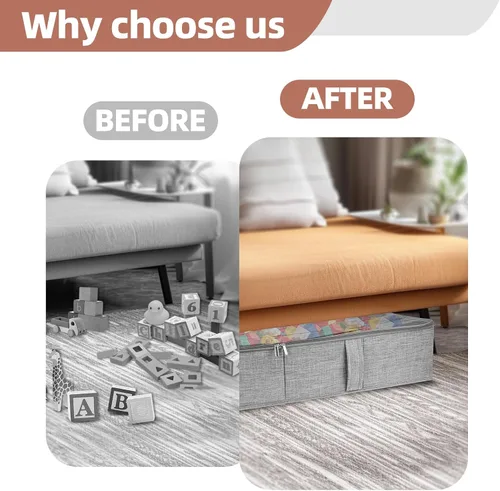 Miniatura 3 de Paquete de 2 cajas de almacenamiento de juguetes debajo de la cama, organizador de juguetes gris con tapa de PVC transparente, contenedores
