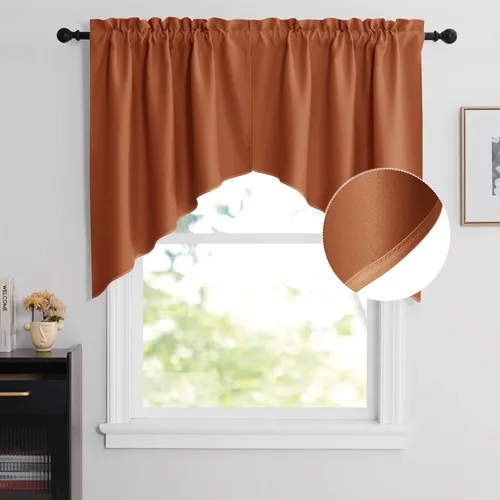 Miniatura 31 de NICETOWN Home Fashion - Cortinas de cocina con bolsillo para poste, cenefa festoneada a medida, cenefa festoneada sólida para ventana de Marrón