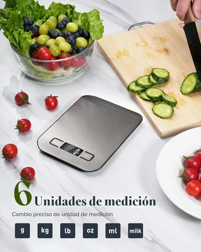 Miniatura 2 de Báscula de alimentos, báscula digital de cocina de 11 libras con pantalla LCD de 6 unidades y función de tara, diseño compacto para hornear, cocina