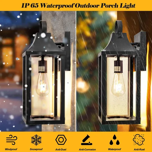 Miniatura 4 de Lámpara de porche de 17 pulgadas, grande, color negro, con vidrio transparente cilíndrico, IP65, impermeable, lámpara exterior para casa y exterior