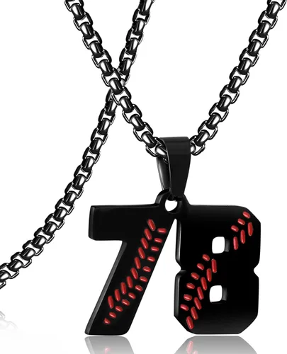 Miniatura 154 de SKQIR Colgante de número de jersey de béisbol para hombres y niños - Cadena de acero inoxidable para atletas - Negro