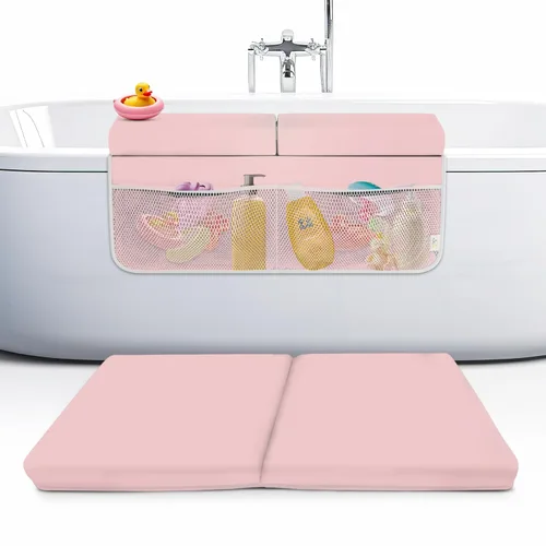 Juego de almohadillas de espuma viscoelástica para rodillas y coderas, 2 pulgadas de grosor, resistente al agua, cojín esencial para el baño del Rosa