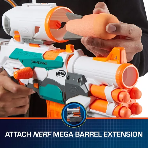 Miniatura 4 de Nerf Modulus Tri-Strike Blaster, Cañón Mega, Lanzacohetes, Cargador, 1 Cohete, Juegos al Aire Libre para Niños (Exclusivo de Amazon)