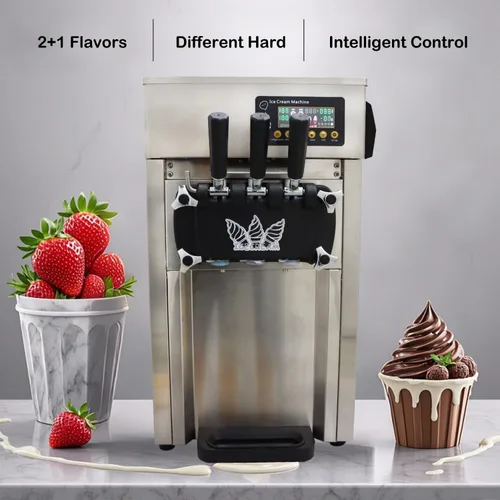 Miniatura 2 de Máquina de helado de servicio suave comercial 3 sabor Máquina comercial del fabricante de helado con pantalla LED 3.5L*2 16-18L/H 110V 1.2kw acero