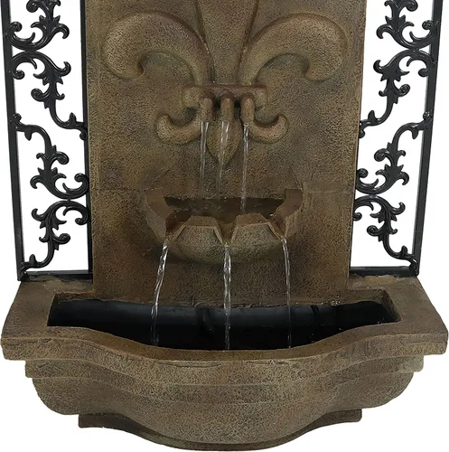 Miniatura 6 de Sunnydaze French Lily - Fuente de agua de pared Polystone de 33 pulgadas para exteriores, bomba sumergible eléctrica, acabado de piedra florentina
