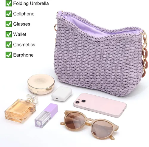 Miniatura 6 de Ovida Bolso de hombro de paja para mujer, bolso de playa tejido de paja para verano, bolso pequeño de mano de paja, bolso de mano para teléfono