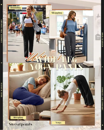 Miniatura 65 de Neer - Conjunto de 3 pantalones de yoga de pierna ancha para mujer - Pantalones deportivos cómodos, holgados, de cintura alta y casuales