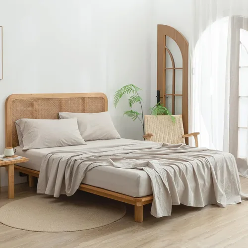 Miniatura 4 de BESTOUCH Juego de sábanas 100% algodón lavado, tacto súper suave, cómodo, elegante, ligero, juego de ropa de cama de 4 piezas, lino sólido, gris