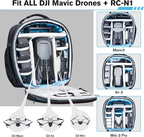 Miniatura 2 de Lykus M1 - Mochila de viaje para Mini 4 Pro/3 Pro/4K, DJI Air 3S, Mavic 3 Classic, con control remoto RC-N1/RC-N2
