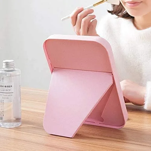 Miniatura 2 de Espejo de maquillaje de escritorio Coobbar, Espejo de maquillaje plegable, Espejo de princesa simple y portátil, Espejo cuadrado, Espejo de Beige