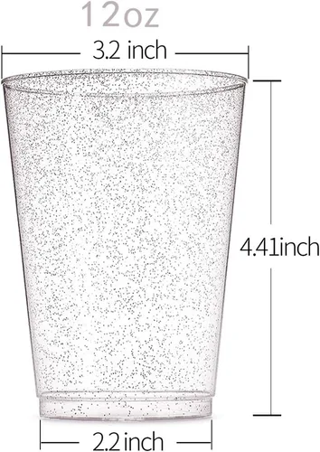 Miniatura 3 de WDF Paquete de 100 vasos desechables de plástico con purpurina plateada, 12 onzas, sin BPA, resistentes, ideales para fiestas de Navidad, bodas, uso