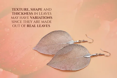 Miniatura 18 de Joyas de hoja de oro rosa y plata para mujer. Pendientes de hoja natural y collares circulares colgantes. Elegantes conjuntos de joyas colgantes.