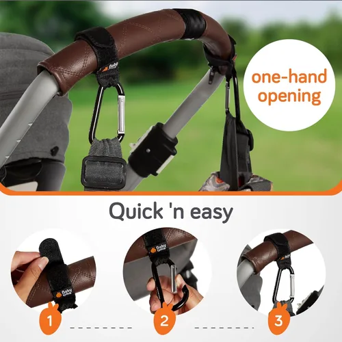 Miniatura 6 de Baby Uma Ganchos de cochecito para bolsas (paquete de 2) – Clips y ganchos universales para cochecito, antideslizantes con apertura con una sola