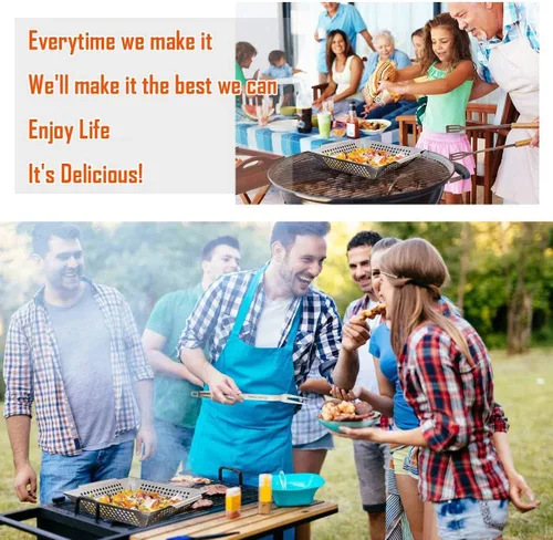 Miniatura 7 de Paquete de 3 cestas de parrilla para parrilla al aire libre, cesta de parrilla de verduras de acero inoxidable resistente, cesta de parrilla