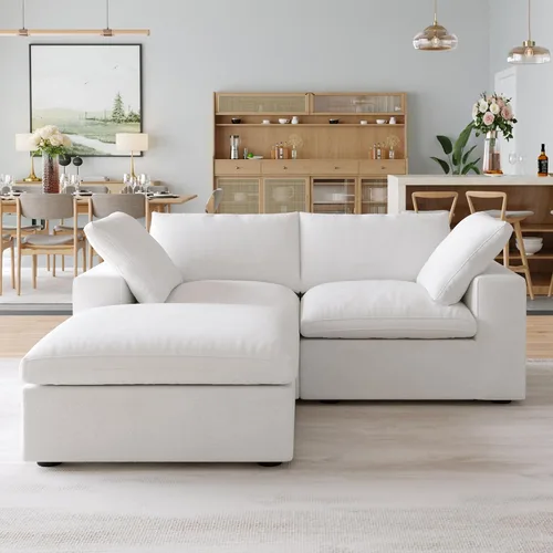 Miniatura 9 de Sofá modular Cloud de 79 pulgadas, sofá biplaza modular convertible con otomana de almacenamiento, sofá de tela de lino y algodón para sala