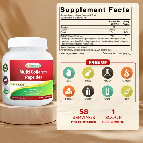 Miniatura 2 de Best Naturals Múltiples péptidos de colágeno proteína tipo I, II III, V y X Colágeno sin sabor 1 libra – Alimentado con pasto y criado en pastos